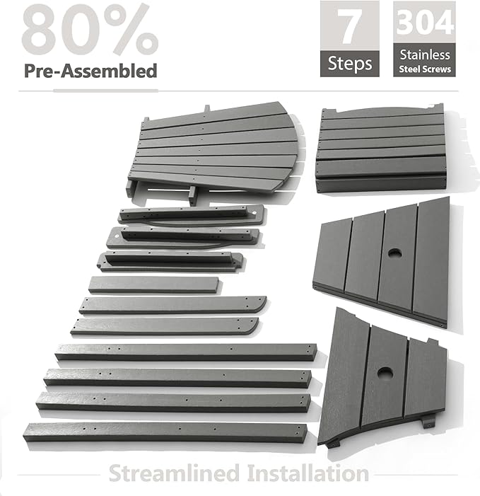 PASAMIC Tall Adirondack Chairs Set of 2, All-Weather HDPE Patio Chairs with Double Connecting Trays, Bar Height Heavy-Duty Outdoor Chairs for Garden, Backyard, Balcony, Light Gray
