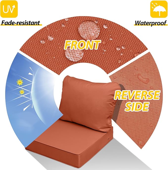 AAAAAcessories Outdoor Deep Seat Cushions, Waterproof, Fade-Resistant Patio Furniture Replacement Cushions, 24" x 24" x 5", Set of 4, Rust
