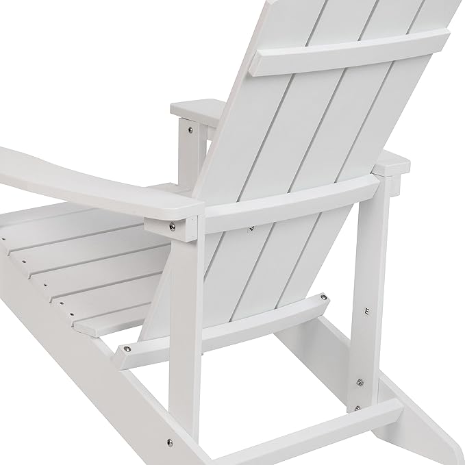 Flash Furniture Charlestown Commercial Grade Indoor/Outdoor Adirondack Chair, Weather Resistant Durable Poly Resin Deck and Patio Seating, White