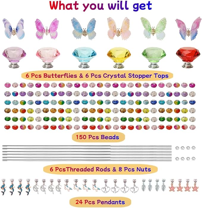 200Pcs DIY Butterfly Garden Stakes Kit - Fairy Wand Beaded Garden Stakes Kit, Fairy Garden Accessories for Outdoor (Butterfly)