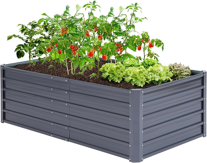 Ohuhu Metal Raised Garden Bed Outdoor 6x3x1.9 FT Reinforced Galvanized Rustproof Colored Steel Planter Boxes for Vegetables, Heavy Duty Raised Beds for Growing Flowers Herbs Succulents
