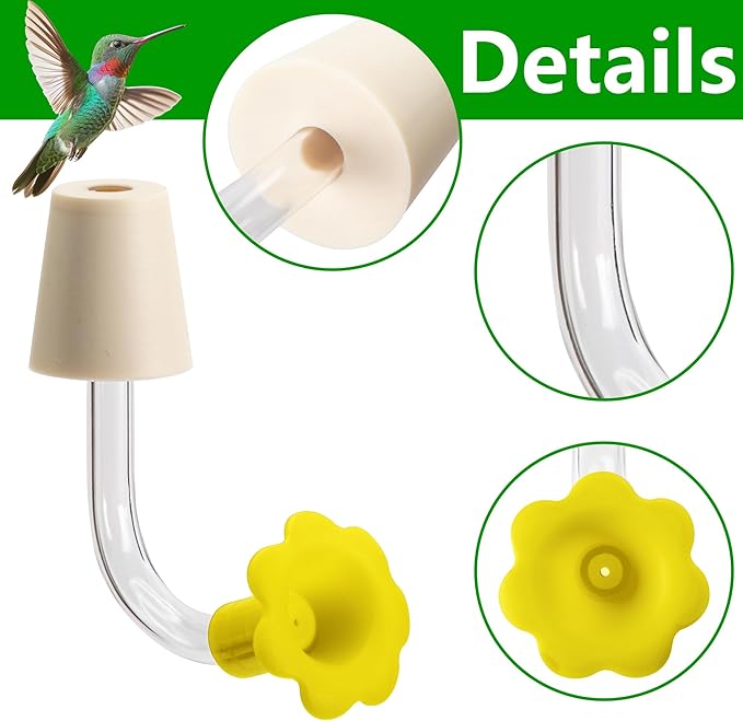 DECOHS 9 Pcs Hummingbird Feeder Tubes with Yellow Floral Tip, Bird Hummingbird Feeder Replacement Parts with 3 Brush, Outside Flower Birds Water Feeders Tube Stoppers for Making Your Own Birds Feeder