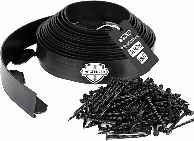 4 in x 100 Ft Garden Landscape Edging, No Dig Garden Edging Border Kit with 184 Pcs Spikes for Flower Bed Lawn Yard Grass Black