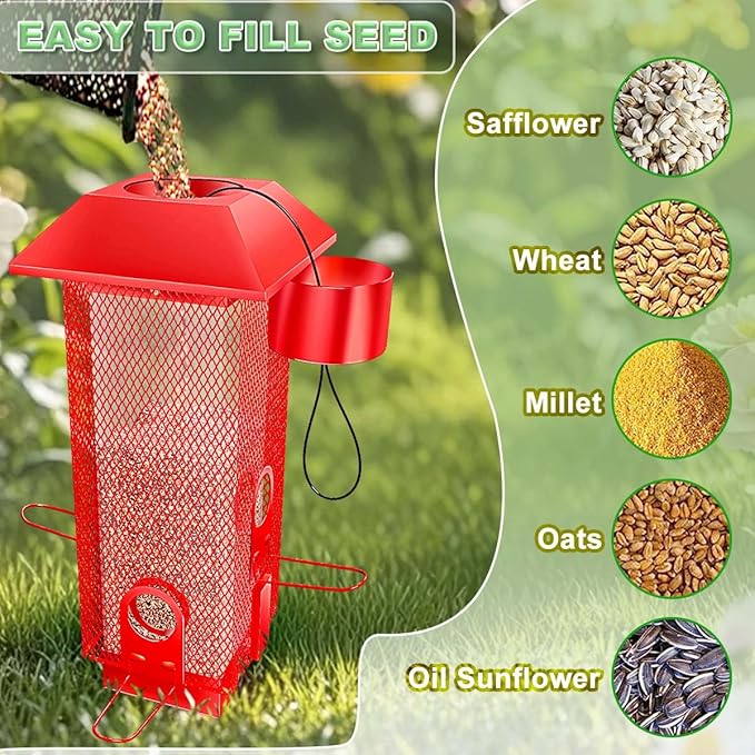 Squirrel Proof Bird Feeder, 2.5LB Heavy-Duty Metal Wild Bird Feeder with Weight-Activated Spring, Weatherproof Outdoor Hanging Birdfeeders for Cardinals, Blue Jays, Finches