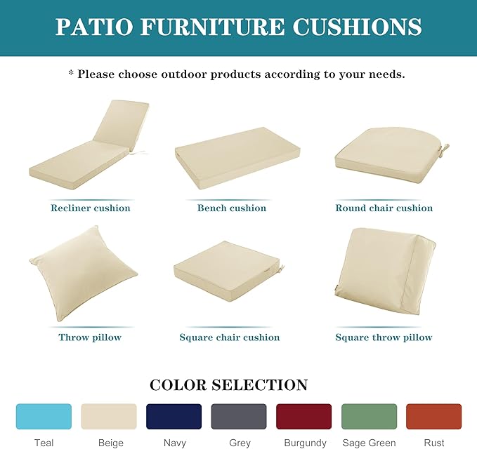 Outdoor Chaise Lounge Cushion Set of 2, Fadesafe Water-Repellent Lounge Deck Reclining Chair Cushions for Patio Furniture Lawn Pool Resort Hotel, 72x21x3 Inch, Beige