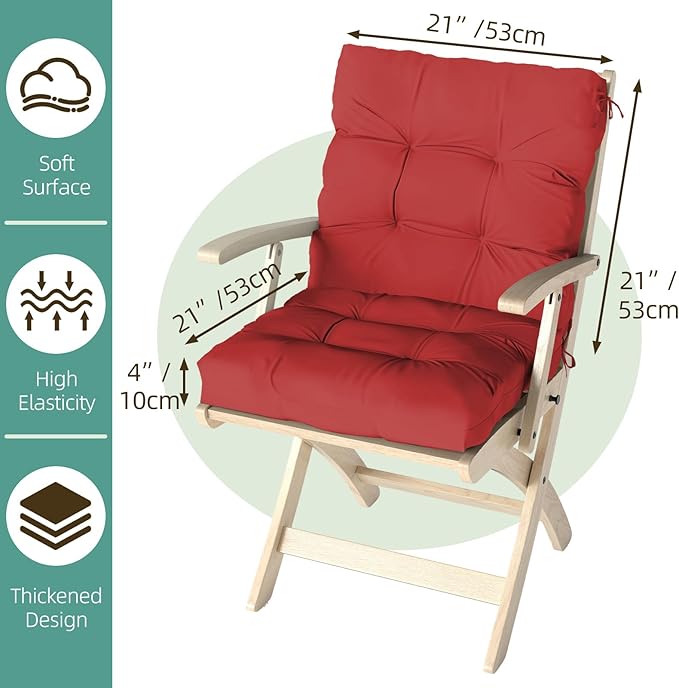 Outdoor Chair Cushion, 42x21x4 Inch Patio Cushions for Dining/Rocking Chairs, High Back Soft Seat Pad with Ties, Indoor Outside Use, Fade-Resistant & Waterproof, Red