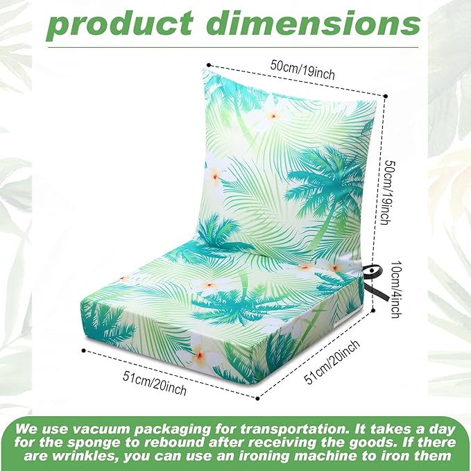 Hoteam 4 Set Outdoor Chair Patio Cushions Deep Seat Waterproof Chair Cushions 20 x 20 Inch for Patio Furniture Set Replacement Removable Seat and Back(Palm)