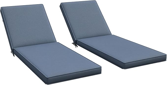 Outsunny Chaise Lounge Cushions Outdoor Set of 2, Fade Resistant, 72 x 21 x 3 in Sun Lounger Replacement Cushions, Patio Lounge Chair Pads with Removable Cover for Pool, Beach, Deck, Lawn, Blue