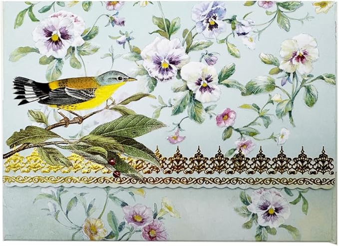 Poster Foundry Set of 3 - Pansy Flower and Warbler Bird Boxed Note Cards by Carol Wilson. 10 embossed 4x5 Die-Cut Notecards and Matching Envelopes in Decorative Gift Box with Magnetic Flap. NCP2449