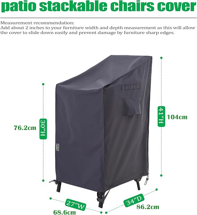 F&J Outdoors Patio Chair Covers, Heavy Duty Waterproof UV Resistant Outdoor Stackable Chair High Back Chair Cover, Grey, 27" W x 34" D x 41" H