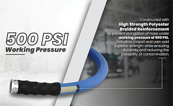 AG-LITE BSAL5850 5/8" x 50' Hot/Cold Water Rubber Garden Hose, 100% Rubber, Ultra-Light, Super Strong, 500 PSI, 50F to 190F Degrees, High Strength Polyester Braided