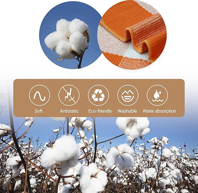 MUBIN Cotton Orange and White Plaid Rug, 4'x6' Fall Outdoor Front Door Decorative Mat, Hand-Woven Rug for Layered Door Mats Washable Carpet for Porch, Entryway, Farmhouse, Autumn, Halloween