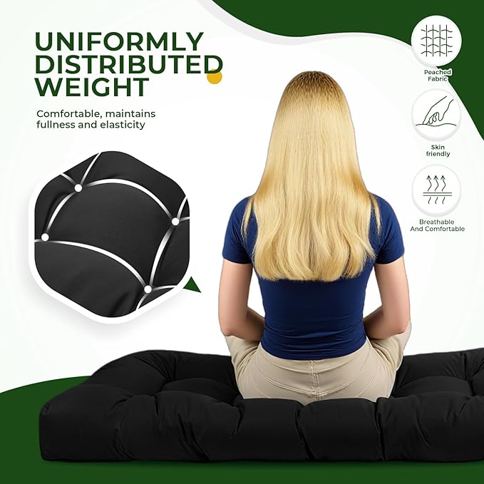 Outdoor Chaise Lounge Chair Cushion 74.4 x 22 x 4.7 Inches Non-Slip Lounge Chair Cushions for Outdoor Furniture with Ties, Patio Recliner Thickened Lounge Cushions for Indoor, Black