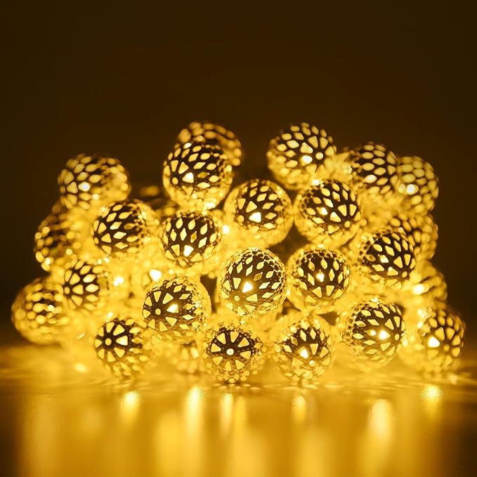 Solar String Lights Outdoor 20FT 30LED Globe String Lights with 8 Modes,Solar Fairy Lights Outdoor Waterproof Moroccan Fairy Lights Solar for Garden Patio Wedding Christmas Decor，Warm White