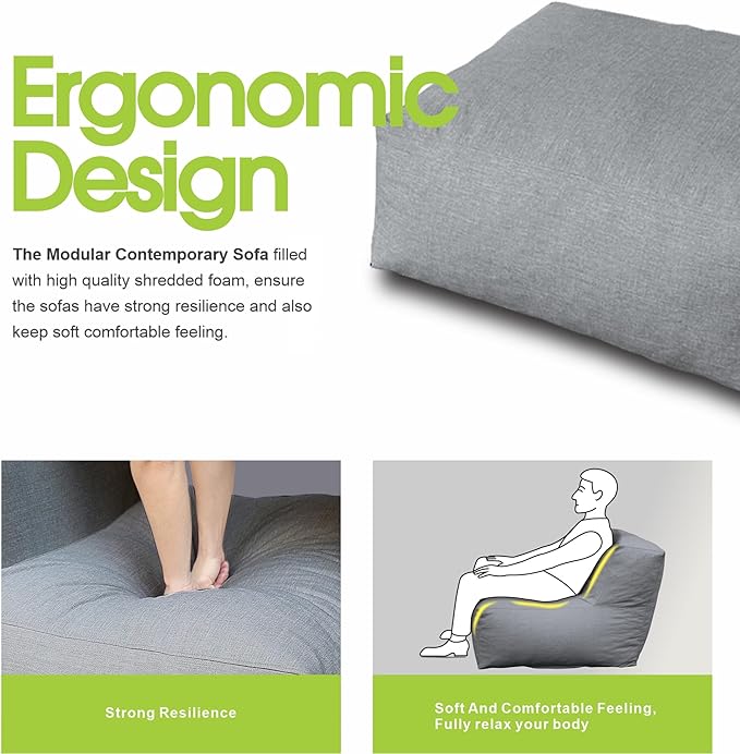 Patio Ottoman, Outdoor Coffee Table Bean Bag Chair, Daybed Sofa Comfy Couch, Modular Patio Sectional Sofa, Water-Resistant Olefin Fabric, High-Density Foam Filled, Comfy Lounge Seat, Dark Gray