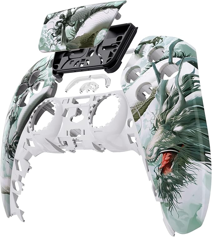 eXtremeRate Jade Dragon - Cloud Dominator Touchpad Front Top Shell Compatible with ps5 Controller BDM-010 020 030 040 050, DIY Replacement Shell & Touch Pad Cover Compatible with ps5 Controller