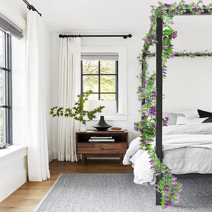 CISDUEO Silk Daisy Flower Garland - Purple Artificial Flower Vine, Hanging Ivy Garland for Wall, Party, Wedding Arch, Floral Decor, Home Indoor/Outdoor Ceremony