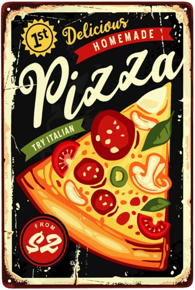 Pizza Vintage Metal Tin Sign Retro Rustproof Funny Art Wall Decor Gift 8x19 Inch