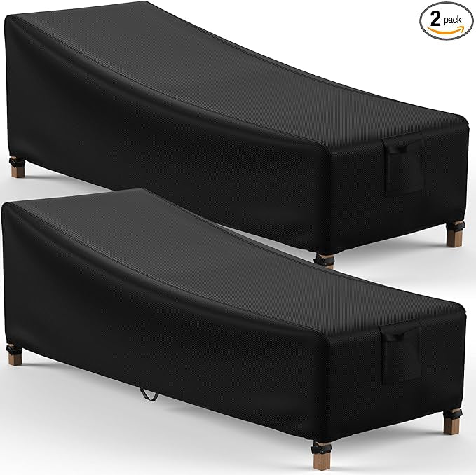 Mrrihand Chaise Lounge Cover, Patio Furniture Covers, Patio Lounge Chair Cover Waterproof and UV Resistant, Heavy Duty Outdoor Furniture Covers with Air Vent 2 Pack - 76L x 32W x 32H inch