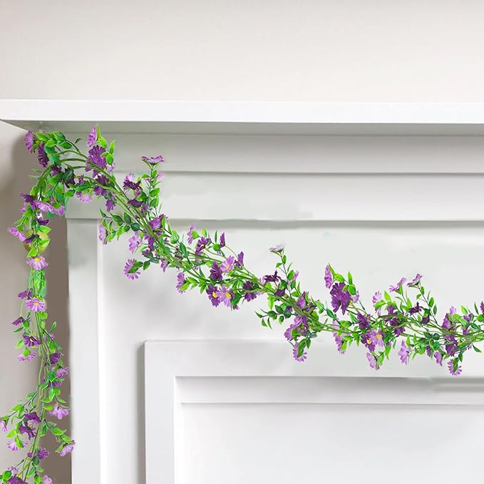 CISDUEO Silk Daisy Flower Garland - Purple Artificial Flower Vine, Hanging Ivy Garland for Wall, Party, Wedding Arch, Floral Decor, Home Indoor/Outdoor Ceremony