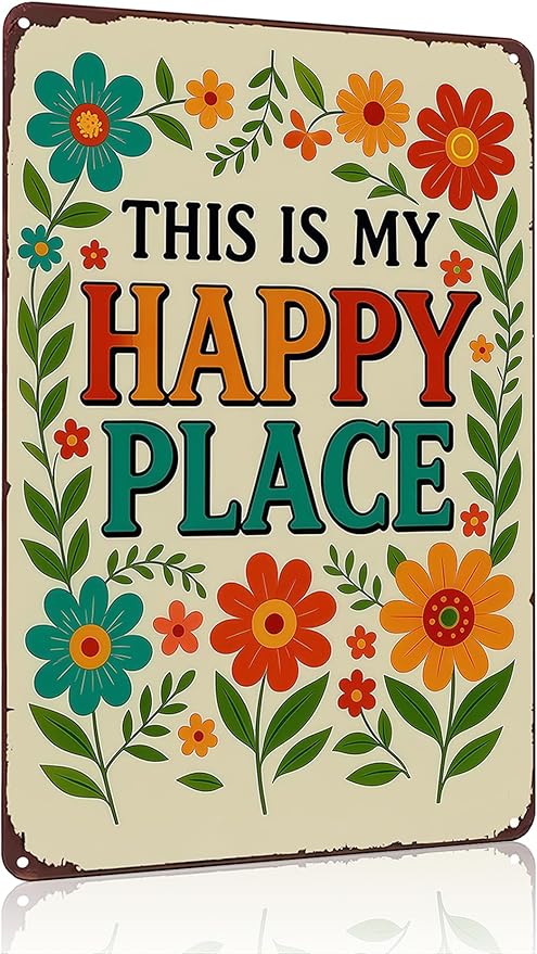 Funnysign Garden Gifts This Is My Happy Place Vintage Tin Sign for Home Garden Patio Yard Decor 8 X 12 Inch(3981)