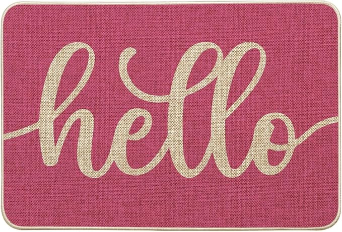 Artoid Mode Pink Hello Spring Doormat, Summer Home Decor Low-Profile Switch Rug Door Mat Floor Mat for Indoor Outdoor 24x35 Inch
