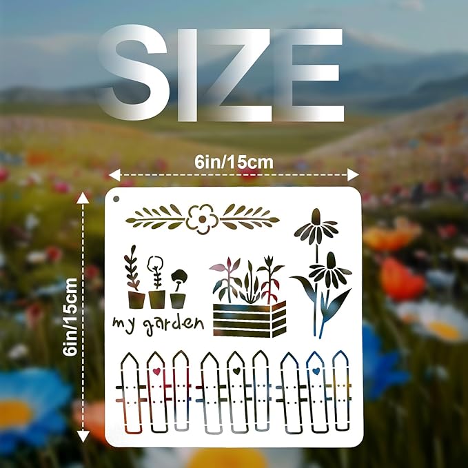 16 PCS Garden Theme Stencils for Painting, Stencils for Crafts Reusable 8 x 8 Inch Quote Floral Templates for Wood Signs Sheds Planters and Patio Decor