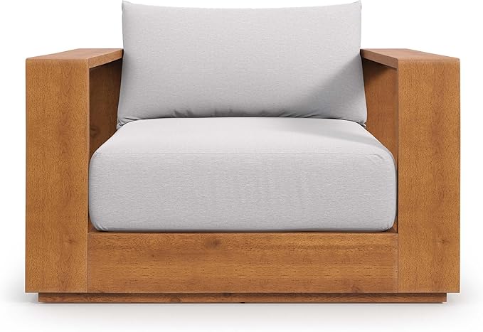 Modway Tahoe Acacia Wood Outdoor Patio Chair in Natural Light Gray with Weather-Resistant Cushions - Ideal as Club Chair or Outdoor Dining Chair