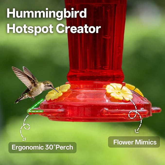 Plastic Hummingbird Feeders for Outdoors, 2-Pack 14 oz Ant & Bee Proof Hummingbird Feeder, Leak-Proof Nectar Feeders with 4 Feeding Ports and Perches, Gifts for Mom, Birdlovers-Red