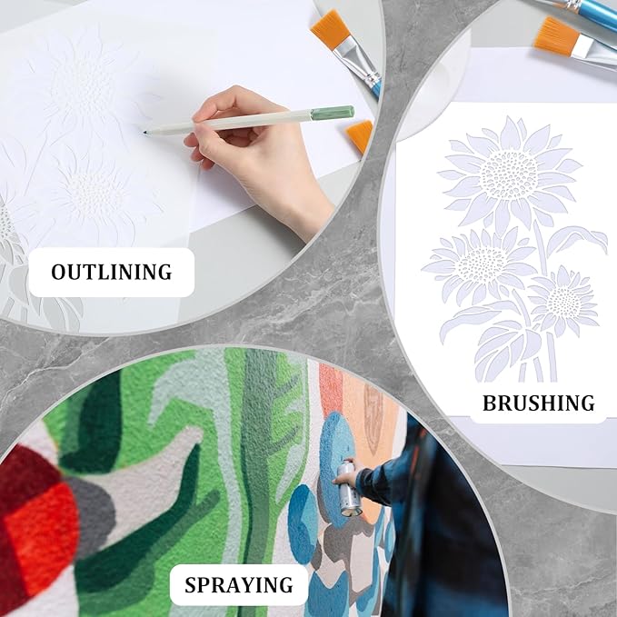 Large Sunflower Stencils for Painting - 11.8x8.3 Inch Flower Stencils for Painting on Walls, Flower Stencil Versatile and Reusable for Crafts, Home Decor, DIY Projects