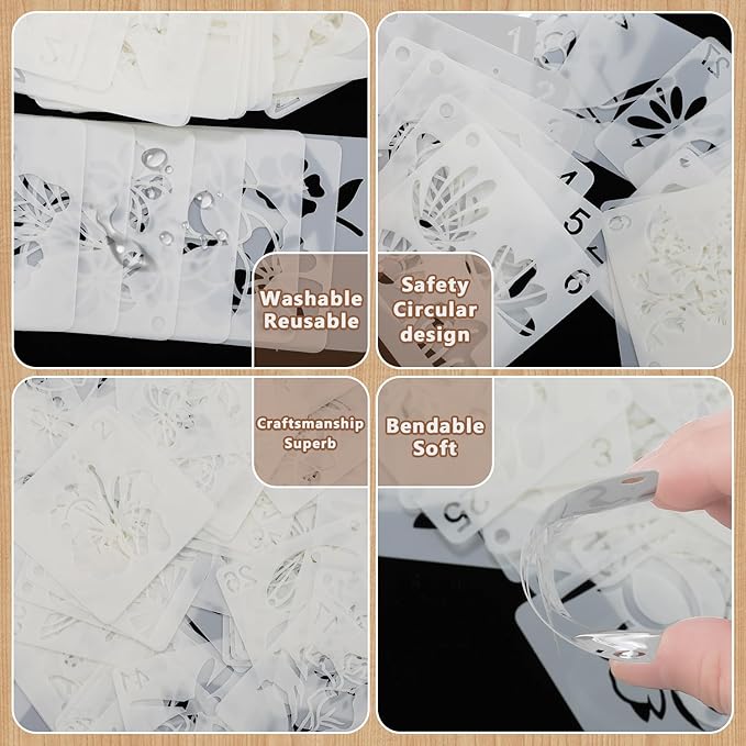 64 PCS 5 Inch Flower Stencils, Plant Butterfly Reusable Plastic Paint Templates for Painting on Wood, Botanical Birds Animal Forest Theme Stencils Set for Wall Rock Canvas Drawing Art Fabric Tile Home