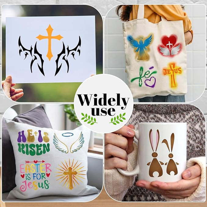 Marspark 66 Pcs Spring Easter Small Stencils for Crafts Reusable 3 Inch Stencils for Painting on Wood DIY Craft Paint Template for Wall Home Decor Card Rock Canvas Drawing Holiday (Jesus)