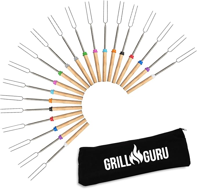 Smores Sticks for Fire Pit - Accessories for Campfire Marshmallow Roasting Sticks Smores Kit Outdoor-Smore Skewers Hot Dog Fork For Outside, Camping Essentials Bonfire Gear Long 32" 20 Pack
