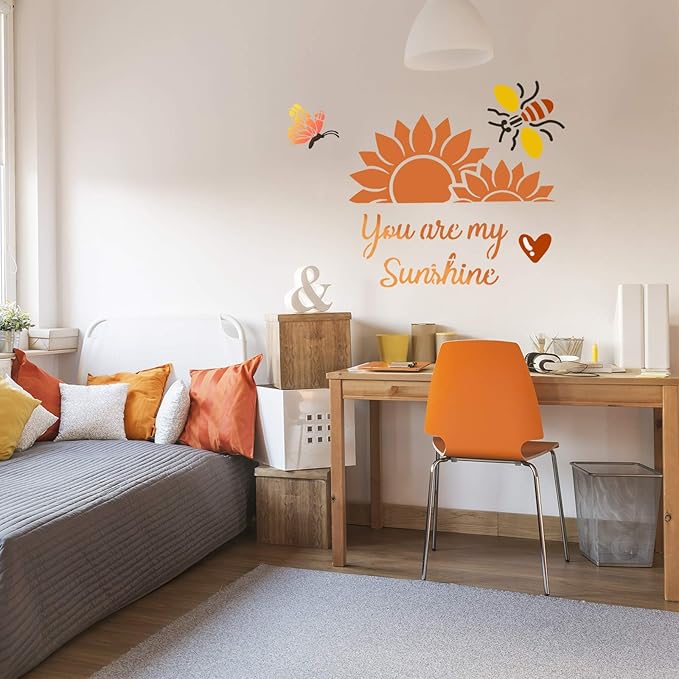 8 Pieces Sunflower Butterflies Painting Stencils Flower Butterfly Stencil Kit for Painting on Wood Wall Canvas You are My Sunshine Reusable Plastic Template for Door Home Decoration