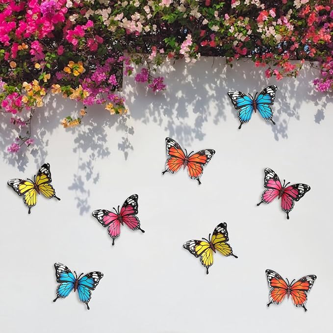 4 Pack Metal Butterfly Decorations, 6.7 in Butterfly Wall Art Sculpture Hanging Decor, Metal Butterflies Outdoor Decor for The Garden, Patio, Fence, Home, and Yard