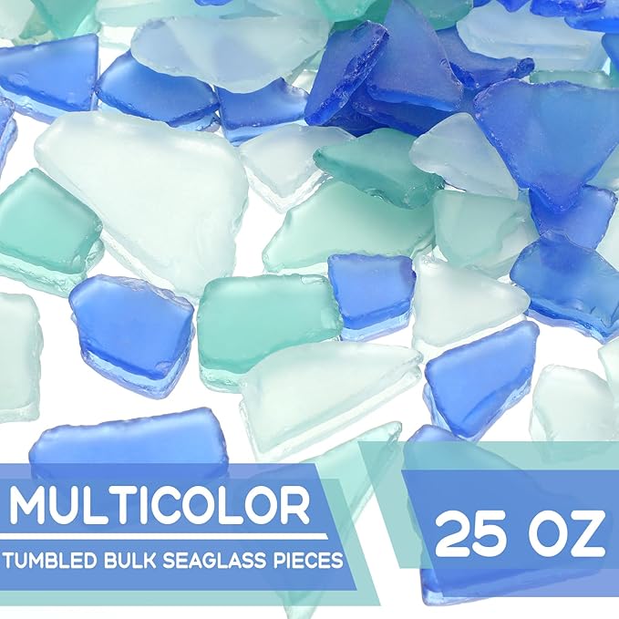 Jetec 25 oz Sea Glass for Crafts Pieces Decor Flat Frosted Sea Glass Vase Filler Crushed for Beach Wedding Party Decor Home Aquarium DIY Craft Supplies(Blue, White, Green)