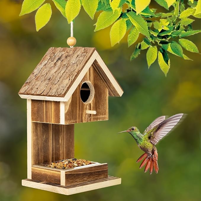 Bird Houses for Outside Hanging Bird House Feeder for Hummingbirds Cardinal Wren Bluebird Wild Birds Small Natural Wood Birdhouse for Country Cottages Farmhouse Outdoor Garden Decoration