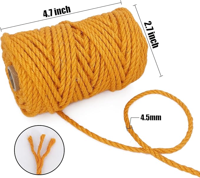 Leecogo 4.5mm Jute Rope 100 Feet Natural Craft Rope Twine String Perfect for Home Gardening Macrame Arts Crafts DIY Cat Scratching Post Replacement Repairing Recovering Cats Toy Making,Marigold