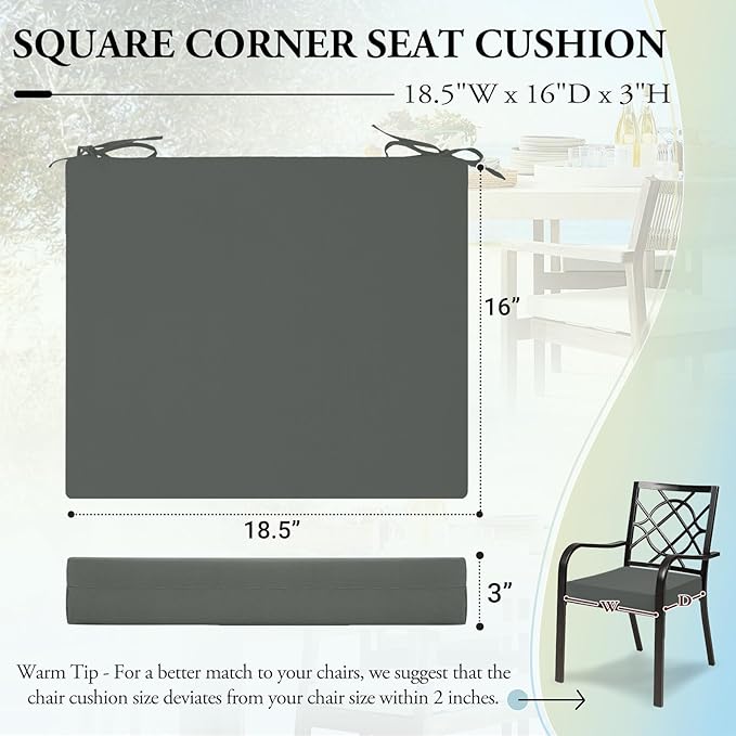 Wellsin Outdoor Chair Cushions for Patio Furniture - Outdoor Cushions for Chairs - Water Resistant Patio Chair Cushions Set of 4, 18.5"X16"X3", Charcoal Grey