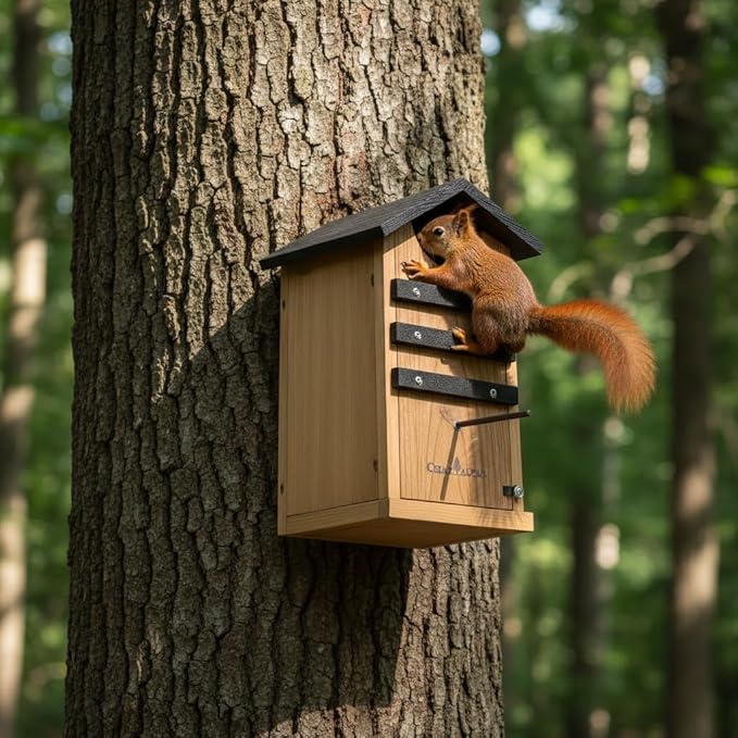 Cedar Screech Owl House Box, Squirrel House Nesting Shelter, Large Cedar Bird House for Outside, Rustic Big Birdhouse,Nesting Shelter Nester Heavy Duty, Stainless Steel Perch,Assemble Needed