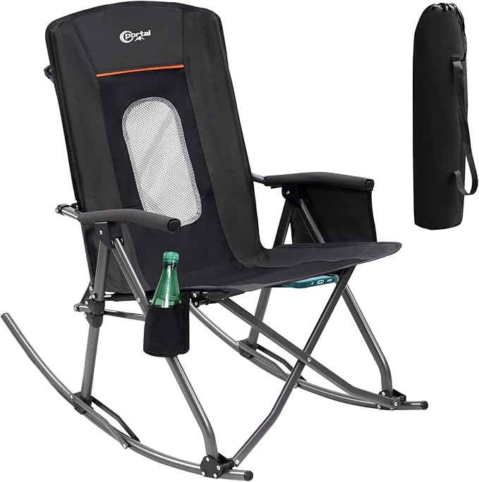 PORTAL Oversized Folding Rocking Camping Chair Portable Outdoor Rocker with High Back Hard Armrests Carry Bag, Supports 400 lbs