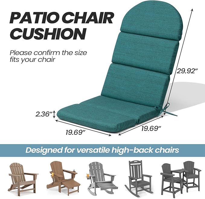 Crestlive 50x19.6 Inch Adirondack Chair Cushion Set of 2, Water Repellent, Fade Resistant, High Back Outdoor Rocking Chair Cushion for Patio, Malachite