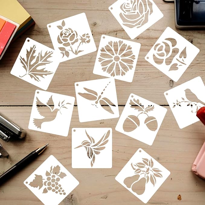 60 Pcs Stencils for Painting Flower Plants Templates, Reusable Leaves Bird Bee Butterfly Stencil,DIY Craft Drawing Plastic Set 3 x 3 Inch for Paint on Wood Wall Paper Home Decor