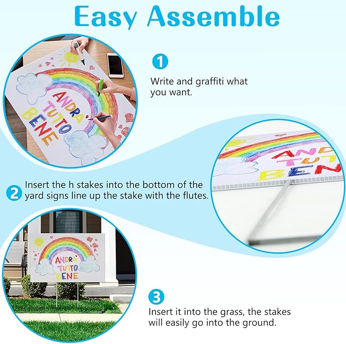 Blank Yard Signs with Stakes, Remiawy 6 Pack Lawn Signs Corrugated Plastic 17x12 Inches Custom Double Sided for Yard Sale Sign Outdoor, Garage Sale, Open House, Estate Sale, Guidepost, Birthday Party