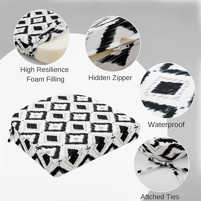 idee-home Outdoor Chair Cushions Set of 2, Thick 17" x 17" x 3" Outdoor Seat Cushions Patio Furniture Waterproof with Ties, Dining Pads