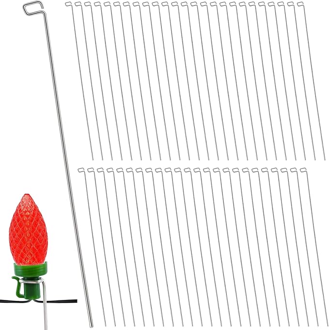 12 Inch Metal Christmas Light Stakes 60 Pack Christmas Yard Lights Stakes Universal Yard Lawn Holiday Light Stakes for C7 C9 String Lights Ground Stakes for Christmas Lights on Garden Driveway Pathway