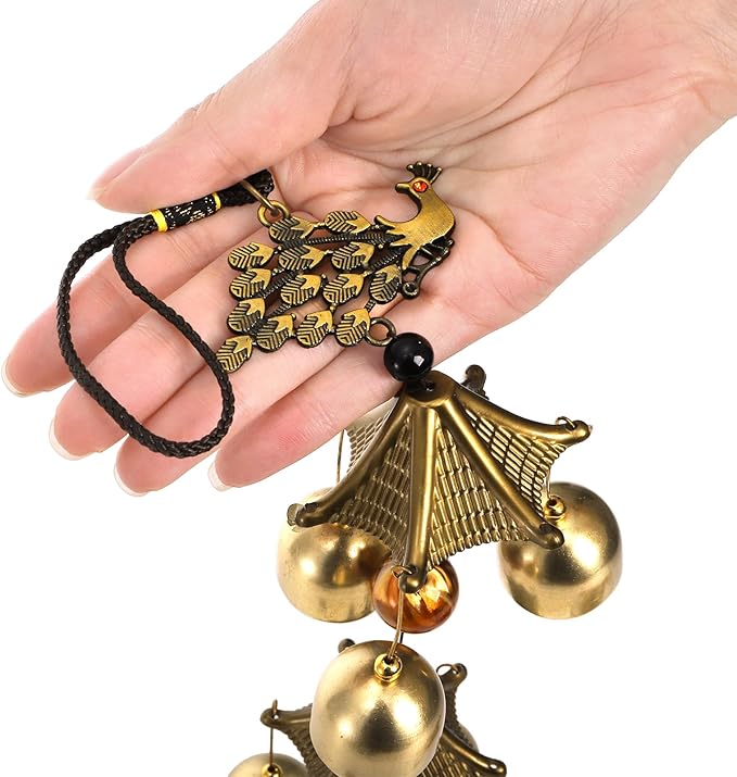 3 Packs Lucky Wind Chimes, Chinese Wind Bell, 6-Bell Vintage Hanging Bell Chimes with Gourd Dragon Peacock Coin for Good Luck Wealth Blessing, Home Garden Patio Decoration