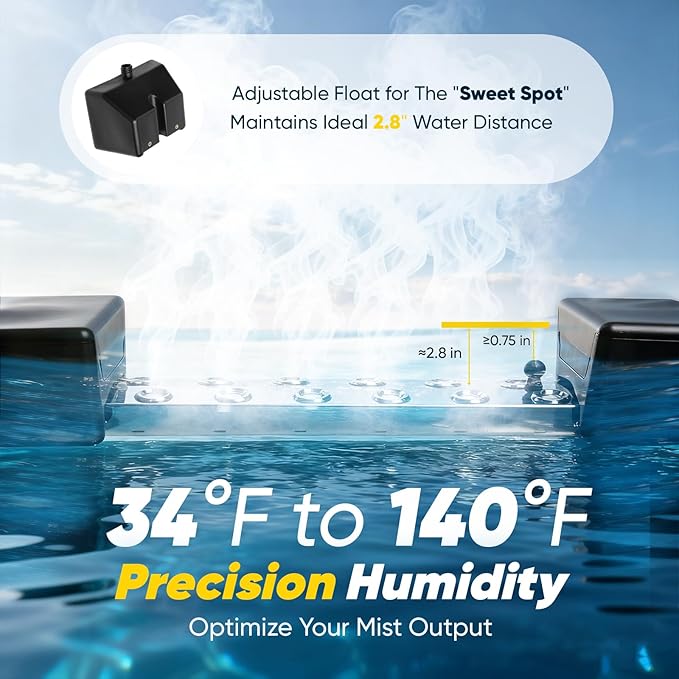Upgrade 12-Head Ultrasonic Mist Maker Fogger 400W, 9000ml/h Humidifier with Float & Water Shortage Protection, 110V Stainless Steel Waterproof Mister for Garden, Pond, Fountain, Christmas Use