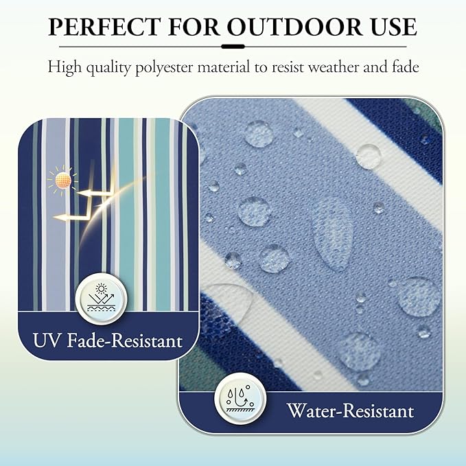 Wellsin Outdoor Chair Cushions for Patio Furniture - Patio Chair Cushions Set of 4 - Water Resistant Round Corner Outdoor Seat Cushions 17"X16"X2", Stripe 02