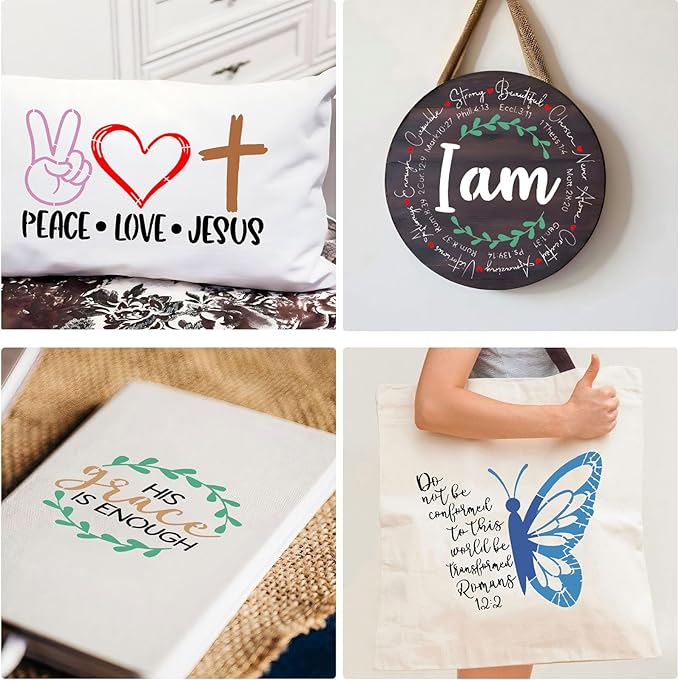 21pcs Stencils for Painting Christian Stencils for Crafts Reusable Motivational Bible Verse Template Drawing on Wall Wood Sign Rock Fabric Canvas Home Decor DIY Crafts